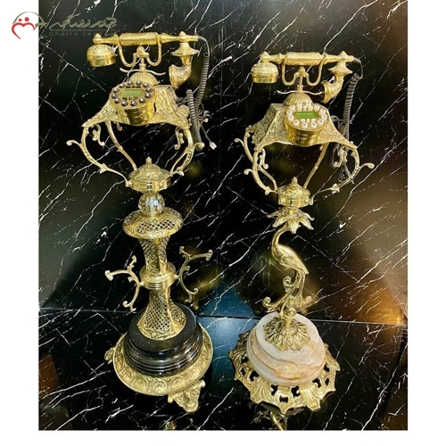 خرید، قیمت و مشخصات تلفن ایستاده برنزی مدرن و لاکچری طرح شاخه گندمی با پایه های سنگی چهارگوش زیر قیمت | چترزندگی