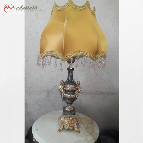 خرید، قیمت و مشخصات آباژور سنگی مدل سلطنتی با سنگ یشمی و آبکاری به دو رنگ نقره ای و فورتیک با ضمانت - چترزندگی