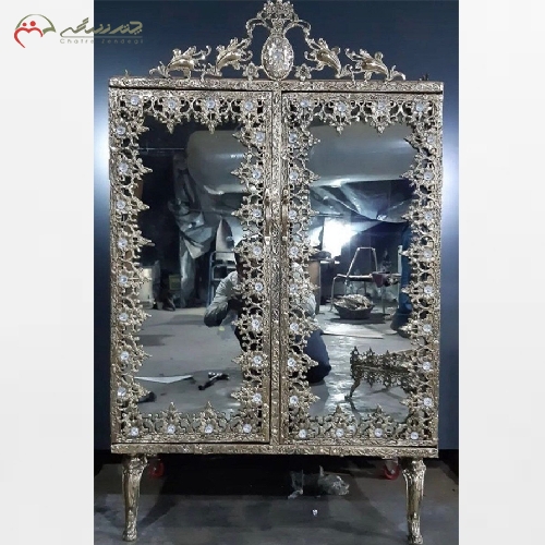 خرید، قیمت و مشخصات جا کفشی دو درب تاج دار بدنه تمام برنزی و آینه دار کیفیت رنگ و دوام محصول بی نظیر - چترزندگی