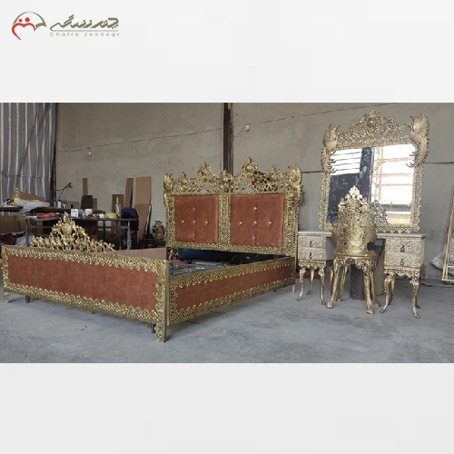 خرید، قیمت و مشخصات سرویس خواب دو نفره بدنه برنزی درجه یک و رنگ بندی متنوع - چترزندگی