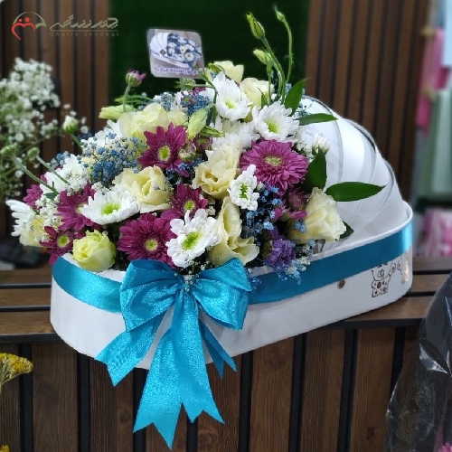 خرید، قیمت و مشخصات باکس گل طبیعی نوزادی با اسفنج مرطوب و طول عمر 10 روزه | چترزندگی