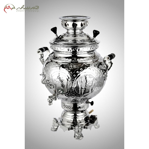 خرید، قیمت و مشخصات سماور 6 لیتری گازی جنس برنج و آبکاری شده کروم و نیکل طرح روسی سنتی - چترزندگی