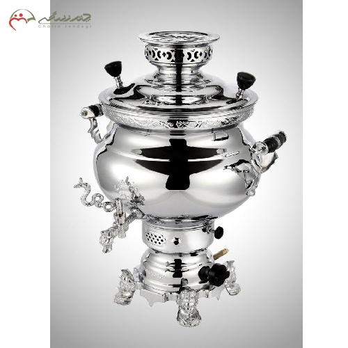 خرید، قیمت و مشخصات سماور گازی 6 لیتری طرح نادیا بدنه برنجی با ورق ضخیم و آبکاری کروم و نیکل - چترزندگی