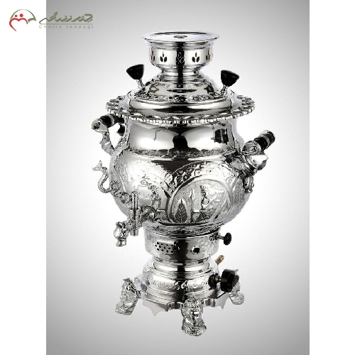 خرید، قیمت و مشخصات سماور گازی 6 لیتری طرح روسی لبه ریخته گری و سنتی آبکاری شده با ضمانت 12 ماهه - چترزندگی