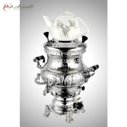 خرید، قیت و مشخصات سماور گازی 6 لیتری قلم سنتی و سه کاره با بدنه برنج آبکاری شده و ضمانت  12 ماهه - چترزندگی