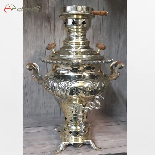 خرید، قیمت و مشخصات سماور ذغالی 4 لیتری قلم زنی شده لبه دار و بدنه برنجی با ضخامت 8 دهم و ضمانت 12 ماهه - چترزندگی