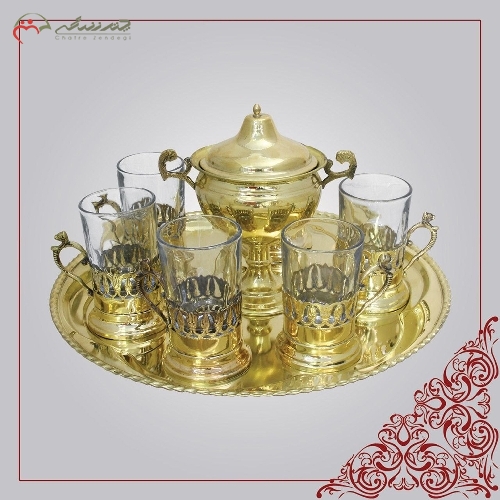 خرید، قیمت و مشخصات سرویس چای خوری برنجی انگاره بدنه رنگ ثابت و طراحی شیک و خاص با ضمانت - چترزندگی