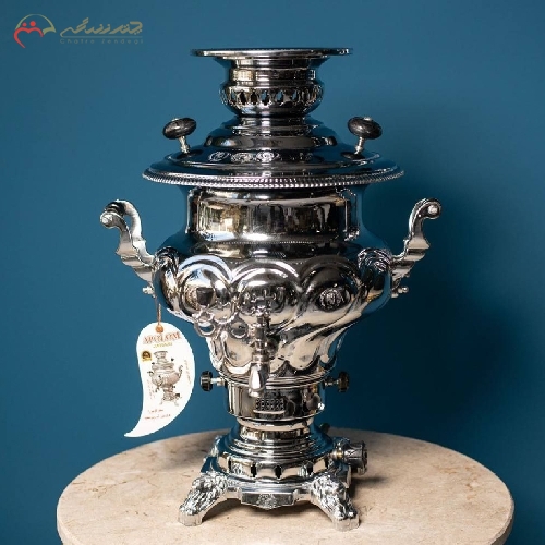 خرید، قیمت و مشخصات سماور گازی برنجی طرح افسون ترک دار ظرفیت 7 لیتر و بدنه کار شده با ضمانت 15 ماهه - چترزندگی