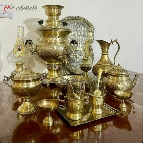 خرید، قیمت و مشخصات ست 13 پارچه سماور ذغالی در دو رنگ آنتیک و طلایی تولید شده با ورق ضخیم با دوام - چترزندگی