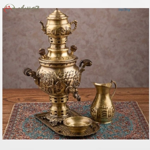 خرید، قیمت و مشخصات ست کامل سماور 1 لیتری قلم کاری با دسته های شاخ دار و دارای مهر، قابل اجرا در رنگ و طرح متفاوت - چترزندگی