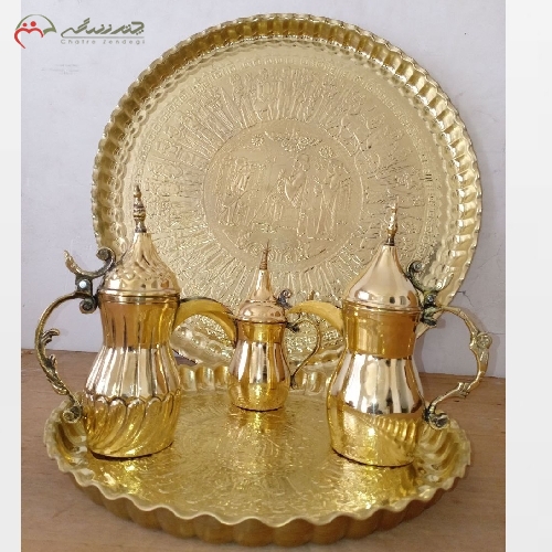 خرید، قیمت و مشخصات دله ( قهوه جوش ) عربی تمام برنجی در دو سایز 25 و 20 سانت و رنگ آنتیک و طلایی - چترزندگی