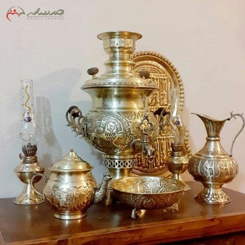 خرید، قیمت و مشخصات ست کامل سماور 4 لیتری لبه دار قلم کاری شده دسته توری و مهر دار دارای گارانتی - چترزندگی