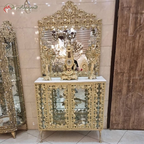 خرید، قیمت و مشخصات سرویس آینه کنسول مدل ترمه با رویه سنگ سفید و بدنه کار شده از جنس آلیاژ با دوام دارای ضمانت - چترزندگی