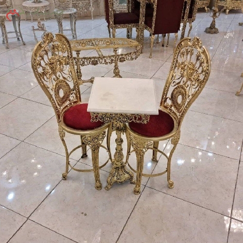 خرید، قیمت و مشخصات میز و صندلی شطرنج بدنه برنزی رنگ ثابت و رنگ بندی متنوع پارچه با انتخاب مشتری - چترزندگی