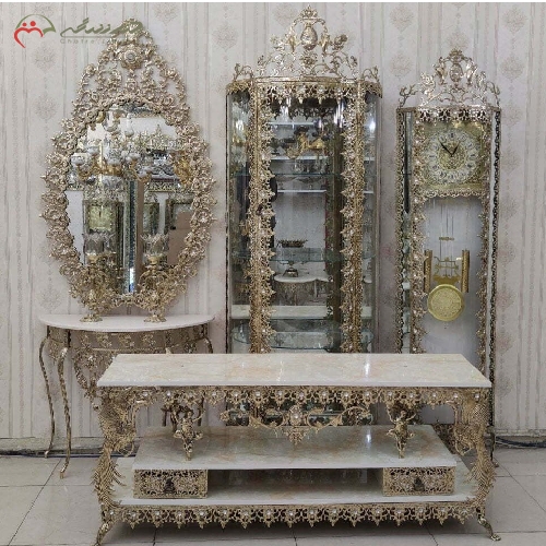 خرید، قیمت و مشخصات ست 4 پارچه دکوراتیو منزل بدنه تمام برنزی و طرح بدنه گل آفتابگردان، گارانتی رنگ و دوام بدنه کد 8062 -چترزندگی