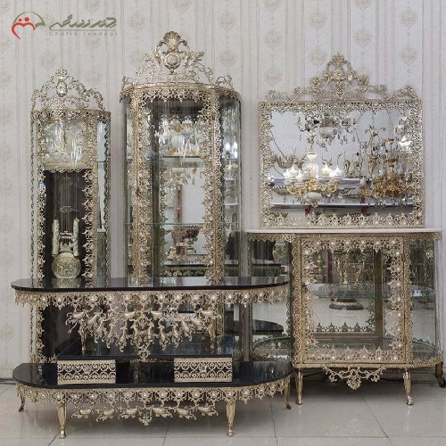 خرید، قیمت و مشخصات ست 4 پارچه تمام برنزی بدنه طرح آفتابگردان و میز تلویزیون بادمجانی و رنگ ثابت بدنه با گارانتی کد 8052 - چترزندگی