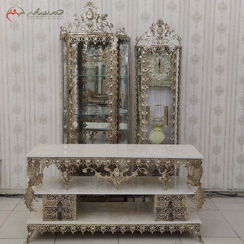 خرید، قیمت و مشخصات ست برنزی 3 پارچه با بدنه ی ظریف کاری شده ی طرح گل آفتابگردان با رنگ ثابت بدنه و گارانتی کد 8026 - چترزندگی