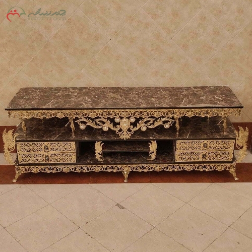 خرید، قیمت و مشخصات میز تلویزیون برنزی طرح طاووس و گل سرخ بدنه ظریف کاری شده و رنگ درجه یک با ضمانت  - چترزندگی