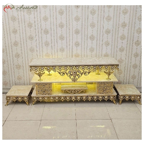 خرید، قیمت و مشخصات میز تلویزیون مدل آفتاب گردان با بدنه ی برنزی به همراه 2 عدد جا باندی، با ضمانت - چترزندگی