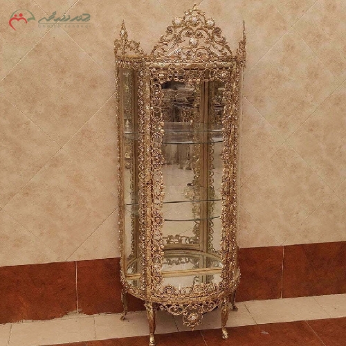 خرید، قیمت و مشخصات مینی بوفه ی نیم گرد ( خم ) بدنه ی برنزی رنگ ثابت طرح گل رز، پر کار و ظریف کاری شده - چترزندگی