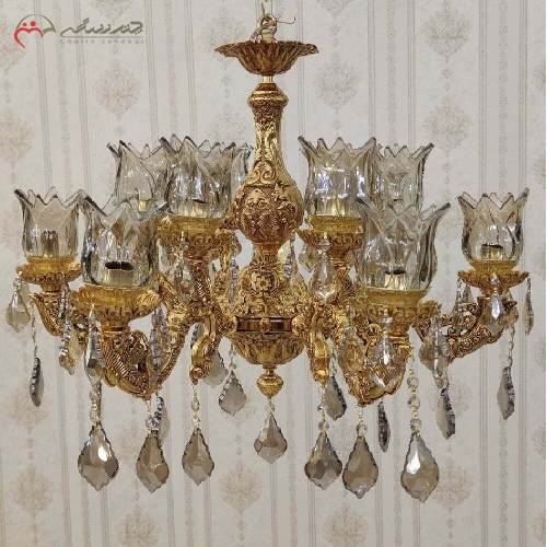 خرید، قیمت و مشخصات لوستر برنزی 12 شعله طرح پانیز و رنگ با دوام فورتیک، طراحی و تولید با دقت بالا و ظریف کاری شده - چترزندگی