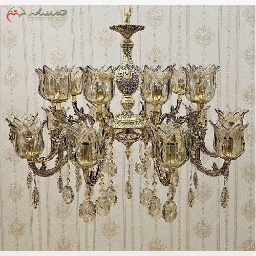 خرید، قیمت و مشخصات لوستر برنزی 20 شعله طرح دو گل با رنگ فورتیک با کیفیت و بدنه ی کار شده با ضمانت - چترزندگی