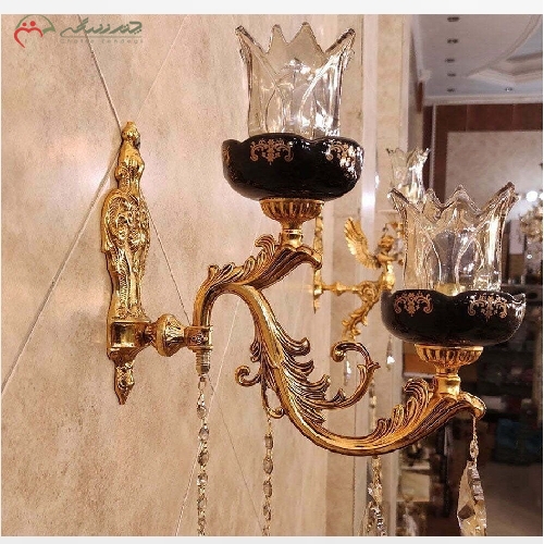 خرید، قیمت و مشخصات لوستر دیواری به رنگ مشکی و طلایی فورتیک با آبکاری طلا، طرح باربد جنس برنزی سرامیکی - چترزندگی