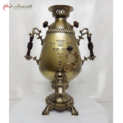 خرید، قیمت و مشخصات سماور ذغالی 6 لیتری لبه دار طرح جام به رنگ آنتیک و پایه های مشبک ریخته گری شده با ضمانت - چترزندگی