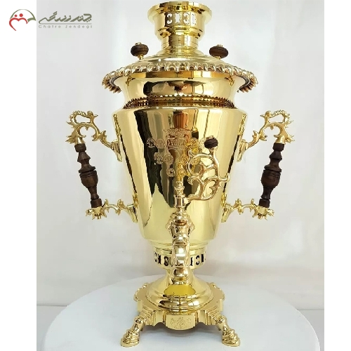 خرید، قیمت و مشخصات سماور ذغالی 8 لیتری مدل تراش و پایه های مشبک و دسته های طرح شاخ، تولید شده با ورق 1.5 میل - چترزندگی