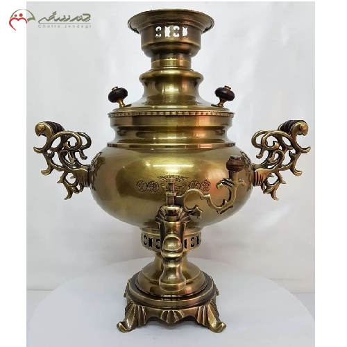 خرید، قیمت و مشخصات سماور ذغالی مدل عدسی به حجم 6 لیتر با بدنه ی ریخته گری شده و پایه ی شبکه ای دارای ضمانت رنگ بدنه - چترزندگی
