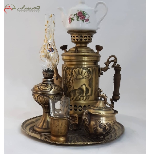 خرید، قیمت و مشخصات کتری شکاری برنجی با رنگ آنتیک همراه ست بسیار شیک، بدنه ی کار شده با ضمانت دوام بدنه ی محصول - چترزندگی