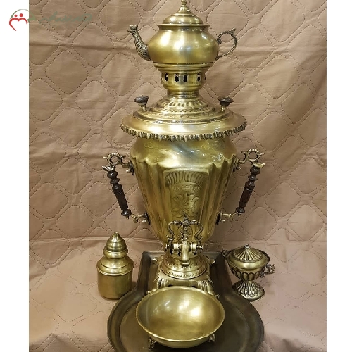 خرید، قیمت و مشخصات ست سماور ذغالی 4 لیتری، بدنه ی برنجی و ورق ضخیم 1 میل، با طول عمر و ماندگاری بالا - چترزندگی