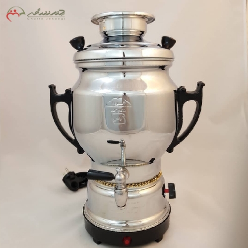 خرید، قیمت و مشخصات سماور برقی 6 لیتری مدل شیوا تولید شده با ورق 0.8 برنجی و روکش کروم آبکاری شده - چترزندگی