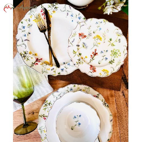 خرید، قیمت و مشخصات سرویس غذاخوری 24 پارچه دور طلاکوب، ظریف و اصیل ارزان و با کیفیت _ چترزندگی