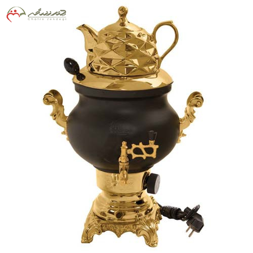 خرید، قیمت و مشخصات سماور برقی گلستان مدل ماریا، 6 لیتری، رنگ پودری حرارتی مشکی _ طلایی ارزان و با کیفیت _ چترزندگی