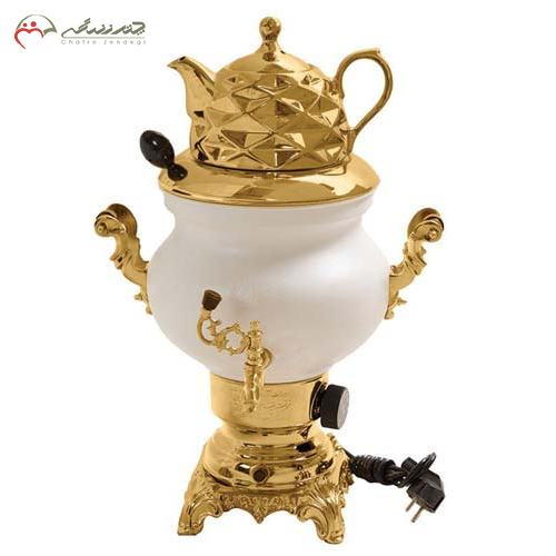 خریو، قیمت و مشخصات سماور برقی گلستان مدل ماریا، 6 لیتری، رنگ پودری حرارتی سفید _ طلایی ارزان و با کیفیت _ چترزندگی