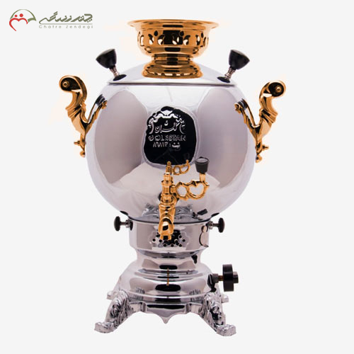 خرید، قیمت و مشخصات سماور 6 لیتری گازی گلستان مدل توپی دسته طلایی،ارزان و با کیفیت _ چترزندگی