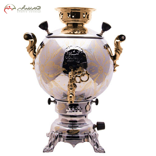 خرید، قیمت و مشخصات سماور 6 لیتری گازی گلستان مدل توپی دسته طلایی، فرزکار؛بسیار شیک و با دوام، ارزان و با کیفیت _چتر زندگی
