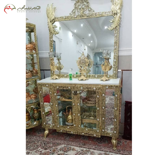 خرید، قیمت و مشخصات آینه کنسول آبکاری شده مربعی طرح طاووس، ارزان و با کیفیت _ چترزندگی