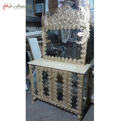 خرید، قیمت و مشخصات خرید، آینه کنسول آبکاری آلومینیوم طرح طاووس دو کابینه، ارزان و با کیفیت _ چترزندگی