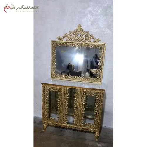 خرید، قیمت و مشخصات آینه کنسول با آبکاری آلومینیوم تاج دار سه کابینه، ارزان و با کیفیت _ هنرظریف