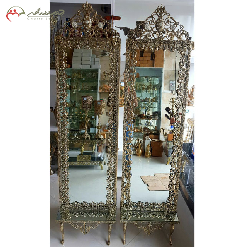خرید، قیمت و مشخصات آینه ایستاده برنزی با حاشیه گل، تاج دار با آبکاری درجه یک ،ارزان و با کیفیت _ چتر زندگی