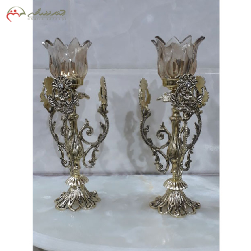 خرید، قیمت و مشخصات شمعدان برنزی پایه دار طرح گل رز، ارزان و با کیفیت _ چتر زندگی