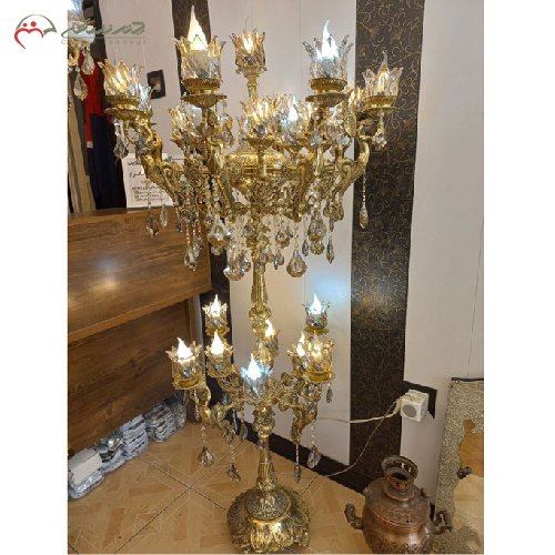 خرید، قیمت و مشخصات آباژور ایستاده کنار سالنی برنزی مدل دو طبقه به قیمت تولیدی _ چتر زندگی