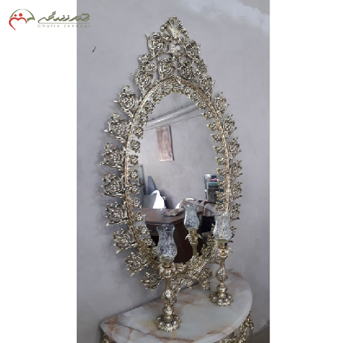 خرید، قیمت و مشخصات سرویس آینه کنسول و شمعدان برنزی با حاشیه دوبل گل رز با طراحی جدید _ چتر زندگی