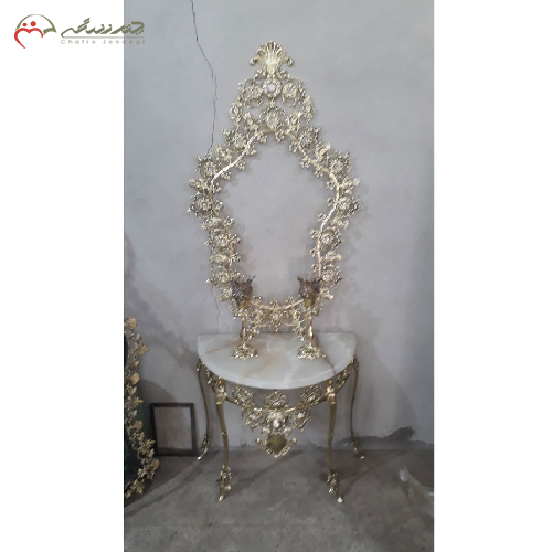 خرید، قیمت و مشخصات آینه کنسول و شمعدان برنزی با حاشیه و تاج تمام گل به قیمت تولیدی _ چتر زندگی