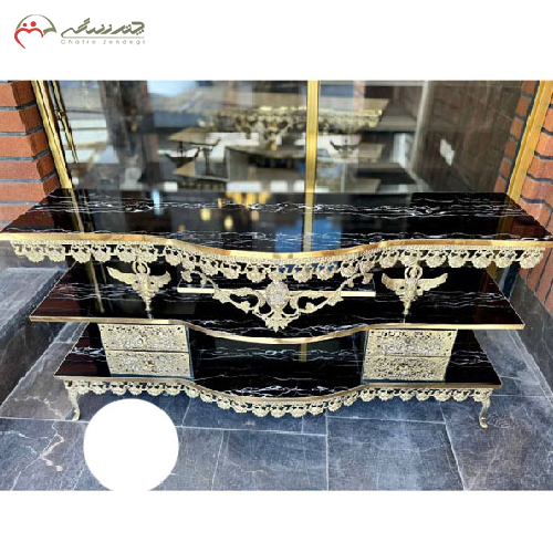 خرید، قیمت و مشخصات میز تلویزیون برنزی چهرکشو با رویه ام دی اف قوسدار _ چتر زندگی