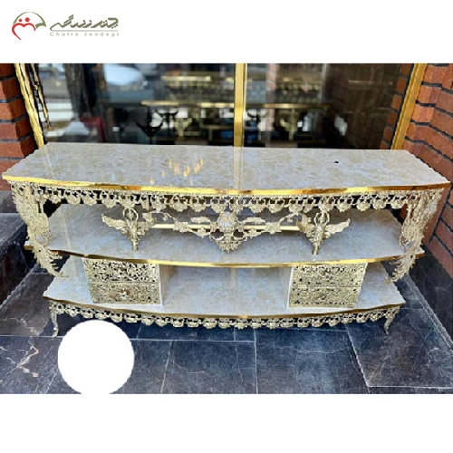 خرید، قیمت و مشخصات میز تلویزیون برنزی چهارکشو قوسدار، تاجدار با رویه ام دی اف به قیمت تولیدی _ چتر زندگی