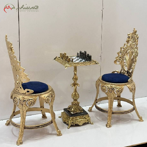 خرید، قیمت و مشخصات میز و صندلی شطرنج برنزی مدل سلطنتی، به قیمت تولیدی _ چترزندگی