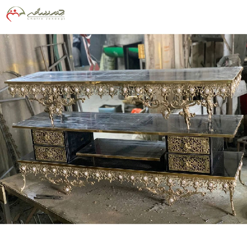 خرید، قیمت و مشخصات میز تلویزیون برنزی اصل با رویه ام دی اف مشکی، به قیمت تولیدی _ چترزندگی